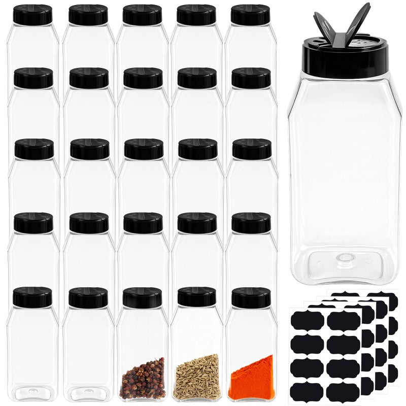 Ysglory 28 Pack 16 Oz Plastic Spice Jars Bottles Containers with Black Cap Empty Seasoning Bottles Large Clear Spice Shaker and Stickers for Storing Spice, Salt, Herbs - Image 1