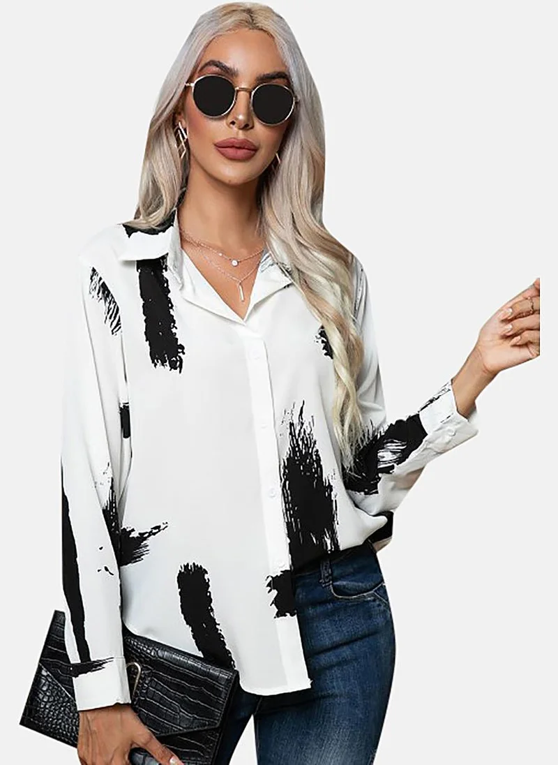 يونيكي White Printed Slim Fit Shirt