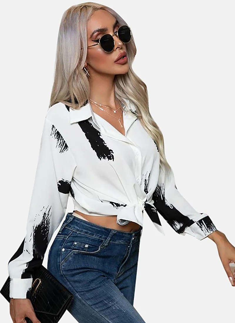 يونيكي White Printed Slim Fit Shirt