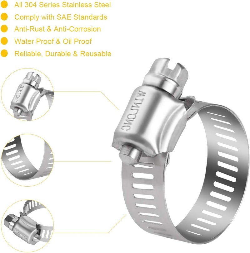 WIN-LONG Stainless Steel Hose Clamps - 16 Pack Worm Gear Drive Hose Clamps SAE Size 20 Clamping Range 3/4'' to 1-3/4 Inch (20mm-44mm) for Automotive Plumbing, 3/4'', 1'', 1 1/4'', 1 1/2'' Clamps - Image 2