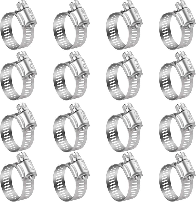 WIN-LONG Stainless Steel Hose Clamps - 16 Pack Worm Gear Drive Hose Clamps SAE Size 20 Clamping Range 3/4'' to 1-3/4 Inch (20mm-44mm) for Automotive Plumbing, 3/4'', 1'', 1 1/4'', 1 1/2'' Clamps - Image 1