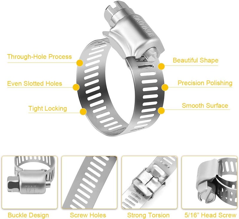 WIN-LONG Stainless Steel Hose Clamps - 16 Pack Worm Gear Drive Hose Clamps SAE Size 20 Clamping Range 3/4'' to 1-3/4 Inch (20mm-44mm) for Automotive Plumbing, 3/4'', 1'', 1 1/4'', 1 1/2'' Clamps - Image 4