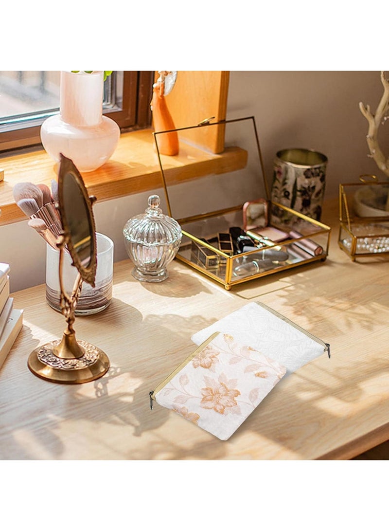 SOLARAE Embroidery Makeup Bag, 2Pcs Soft Floral Makeup Bag, for Purse Pocket Cosmetic Pouch Lipstick Storage Container Portable Zipper Organizer, Portable Toiletry Bag, White & Beige - Image 5