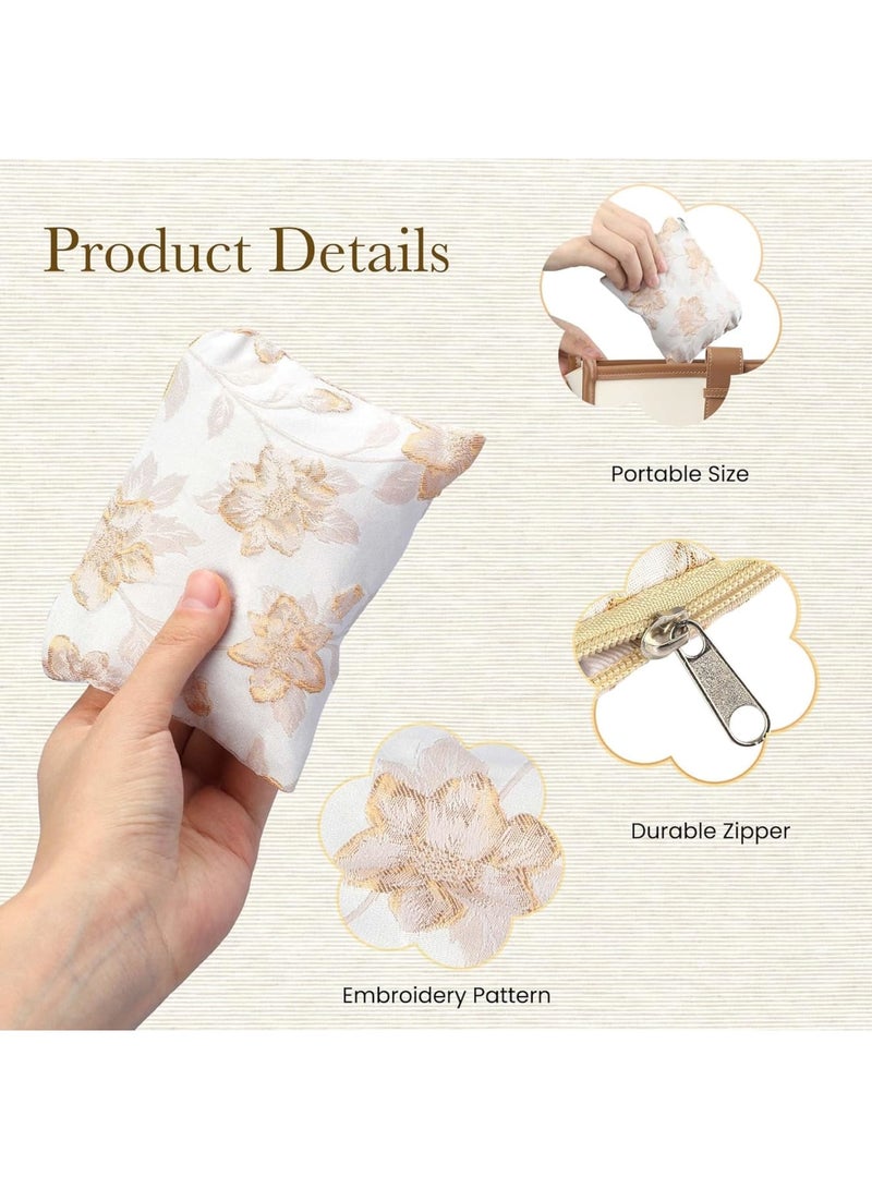 SOLARAE Embroidery Makeup Bag, 2Pcs Soft Floral Makeup Bag, for Purse Pocket Cosmetic Pouch Lipstick Storage Container Portable Zipper Organizer, Portable Toiletry Bag, White & Beige - Image 3