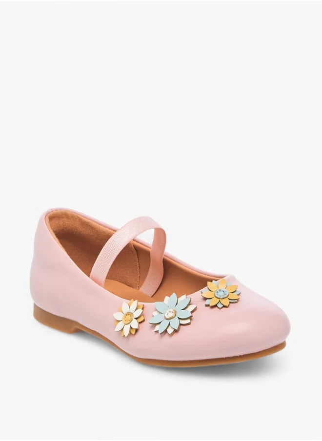 جونيورز Girls Floral Embellished Slip-On Ballerina Shoes With Elastic Strap