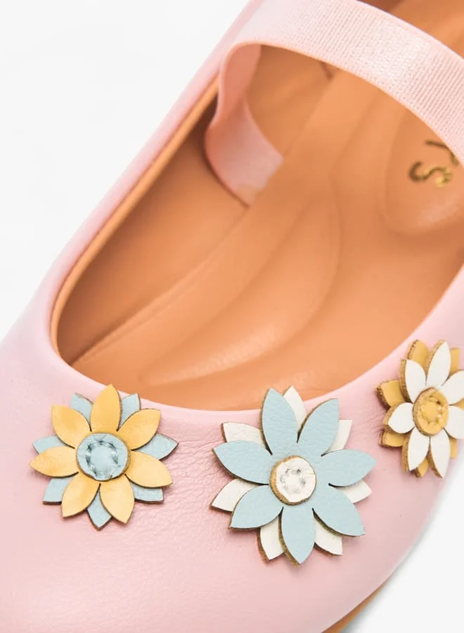 JUNIORS Girls Floral Embellished Slip-On Ballerina Shoes With Elastic Strap