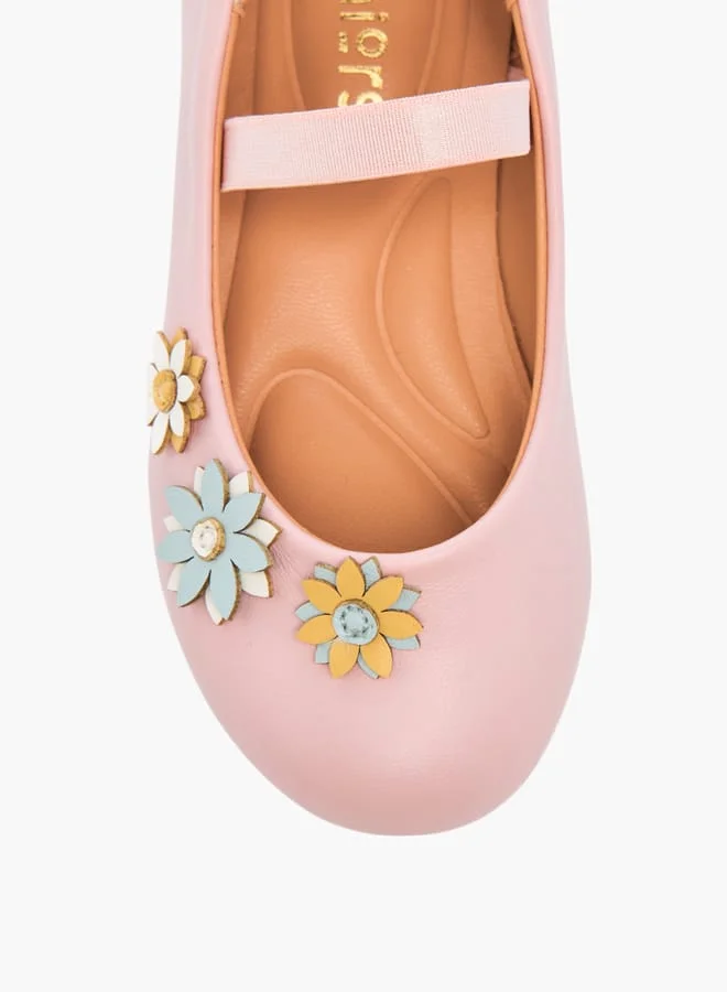 JUNIORS Girls Floral Embellished Slip-On Ballerina Shoes With Elastic Strap