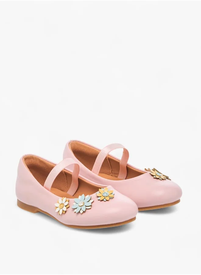 جونيورز Girls Floral Embellished Slip-On Ballerina Shoes With Elastic Strap