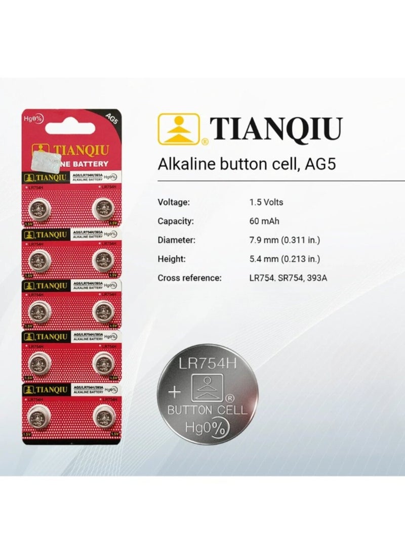 TIANQIU 20-Pieces Tianqiu AG5/ LR754H/ 393A 1.5V Alkaline Batteries  - Image 2