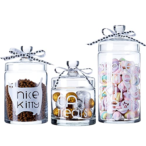 Diamond Star Set of 3 Cat Treat Glass Apothecary Jars Elegant Storage Jar with Lid, Decorative Wedding Candy Organizer Canisters Home Decor Centerpieces (H: 5.9"/7.5"/9.8" D:4.3") - Image 1