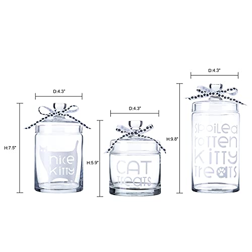 Diamond Star Set of 3 Cat Treat Glass Apothecary Jars Elegant Storage Jar with Lid, Decorative Wedding Candy Organizer Canisters Home Decor Centerpieces (H: 5.9"/7.5"/9.8" D:4.3") - Image 2