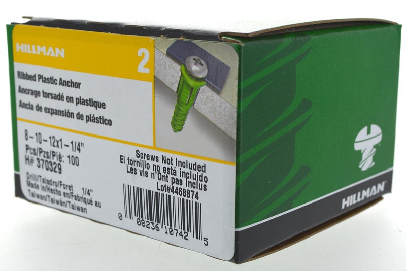 Hillman 370329 Ribbed Plastic Anchor, 8-10-12 X 1-1/4-Inch, Blue, 100 Count (Pack of 1) - Image 2