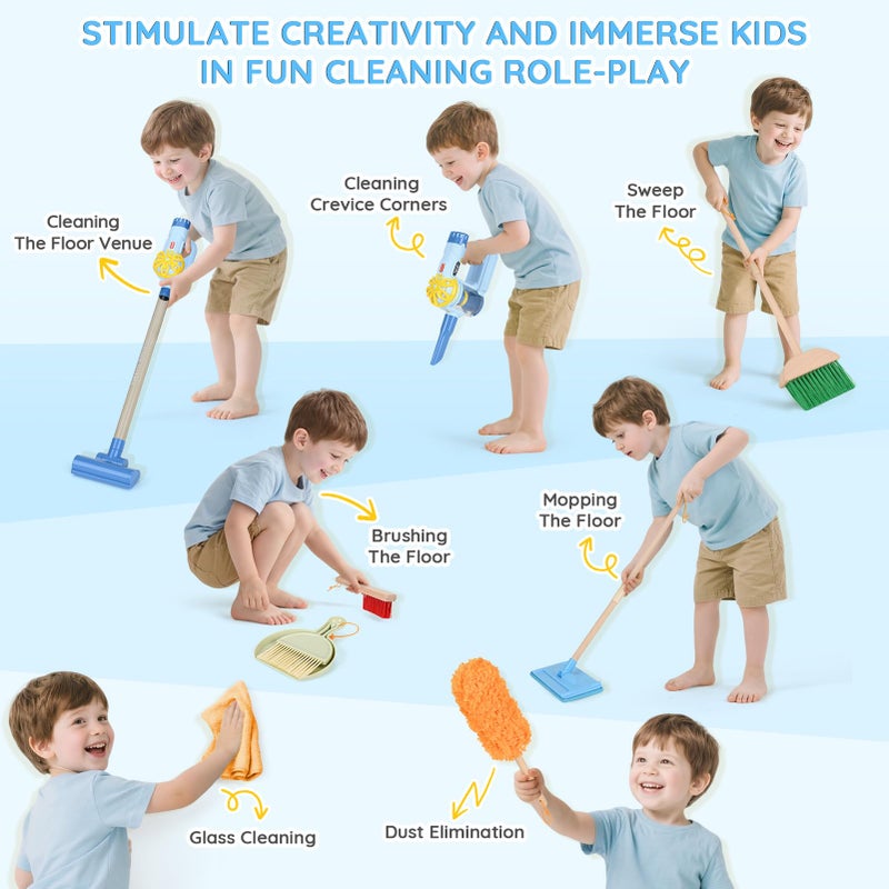 Dreamon Wooden Toddler Cleaning Set - 11Pcs Kids Cleaning Toy Set with 3-in-1 Kids Vacuum That Really Works, Montessori Cleaning Toys with Broom and Mop Set for Toddlers Girls Boys Age 3-6 - Image 4