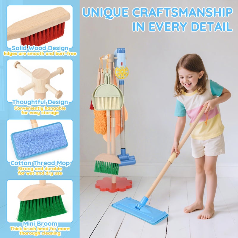 Dreamon Wooden Toddler Cleaning Set - 11Pcs Kids Cleaning Toy Set with 3-in-1 Kids Vacuum That Really Works, Montessori Cleaning Toys with Broom and Mop Set for Toddlers Girls Boys Age 3-6 - Image 5