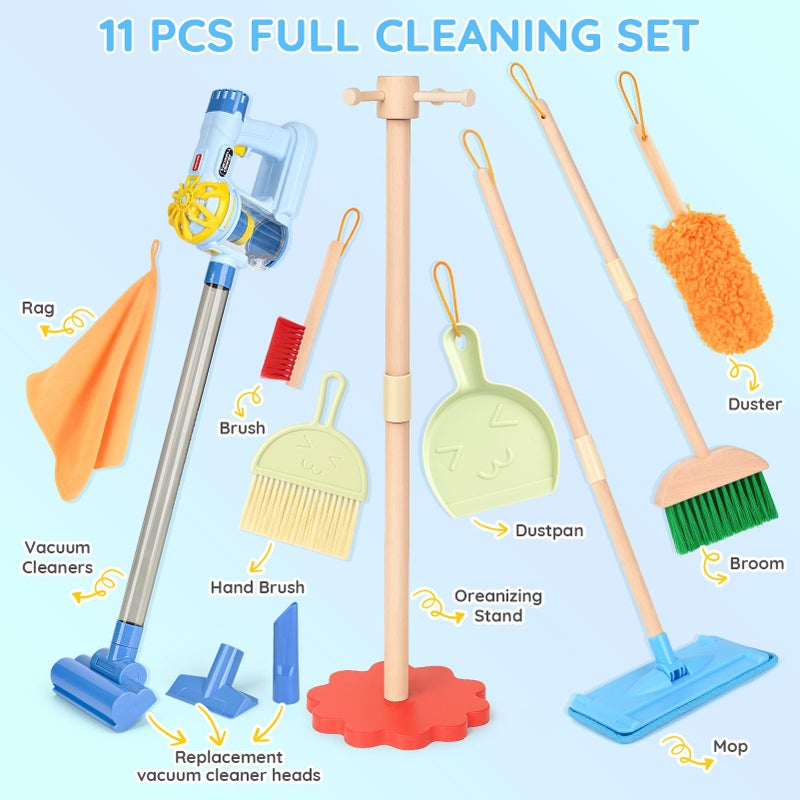 Dreamon Wooden Toddler Cleaning Set - 11Pcs Kids Cleaning Toy Set with 3-in-1 Kids Vacuum That Really Works, Montessori Cleaning Toys with Broom and Mop Set for Toddlers Girls Boys Age 3-6 - Image 2