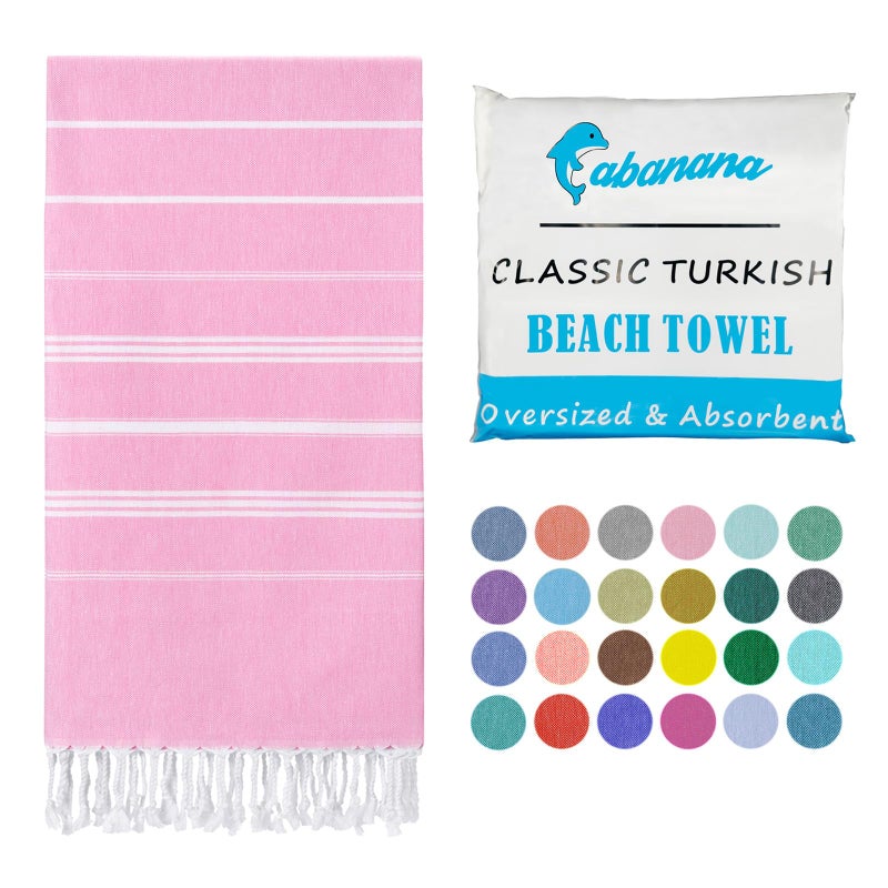 cabanana Cotton Turkish Beach Towel - Large 39 x 71 Inch Lightweight Oversized Peshtemal Towel, Prewashed Hammam Towel (Light Pink) - Image 1