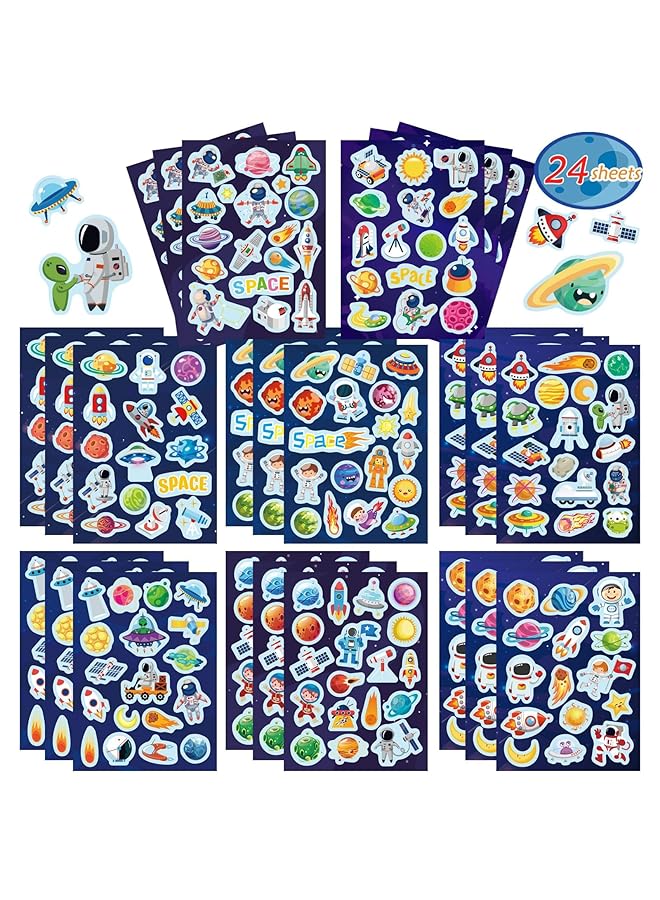 KASTWAVE Space Themed Sticker Set 24 Sheets Space Alien Rocket Vinyl Waterproof Decals Peel And Stick Solar System Space Stickers For Water Bottle Laptop Scrapbook Decor Party Favors - Image 1