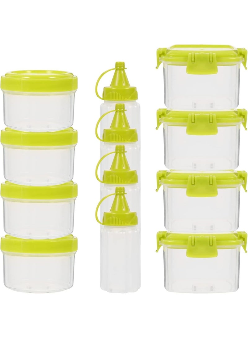 DUNISO 12 Pcs Mini Squeeze Bottles, Sauce Seasoning Box with Lid，Plastic Condiment Dressing Containers，Convenient Storage，for Outdoor Barbecue Camping，Green - Image 1