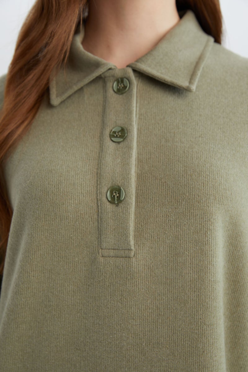 Woman Regular Fit Shirt Collar Long Sleeve Maxi Dress