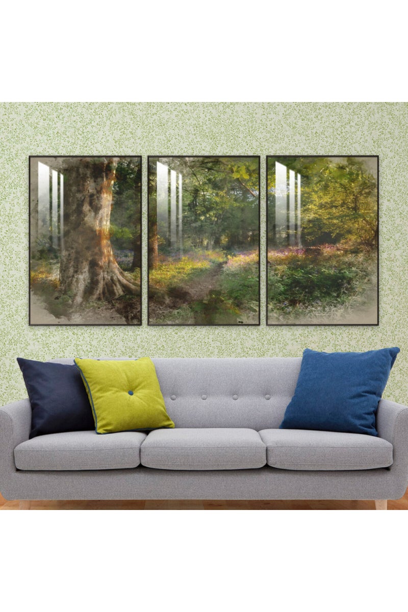 Marktna Three wooden wall painting with a frame and a clear acrylic layer - Image 1