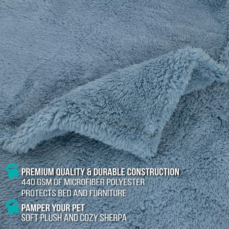 PetAmi Fluffy Waterproof Dog Blanket for Small Medium Dogs, Soft Warm Pet Sherpa Throw Pee Proof Couch Cover, Reversible Cat Puppy Bed Blanket Sofa Protector, Plush Washable Pad (Dusty Blue, 24x32) - Image 4