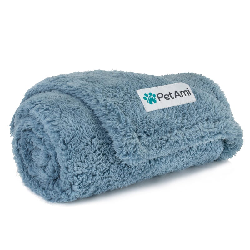 PetAmi Fluffy Waterproof Dog Blanket for Small Medium Dogs, Soft Warm Pet Sherpa Throw Pee Proof Couch Cover, Reversible Cat Puppy Bed Blanket Sofa Protector, Plush Washable Pad (Dusty Blue, 24x32) - Image 1