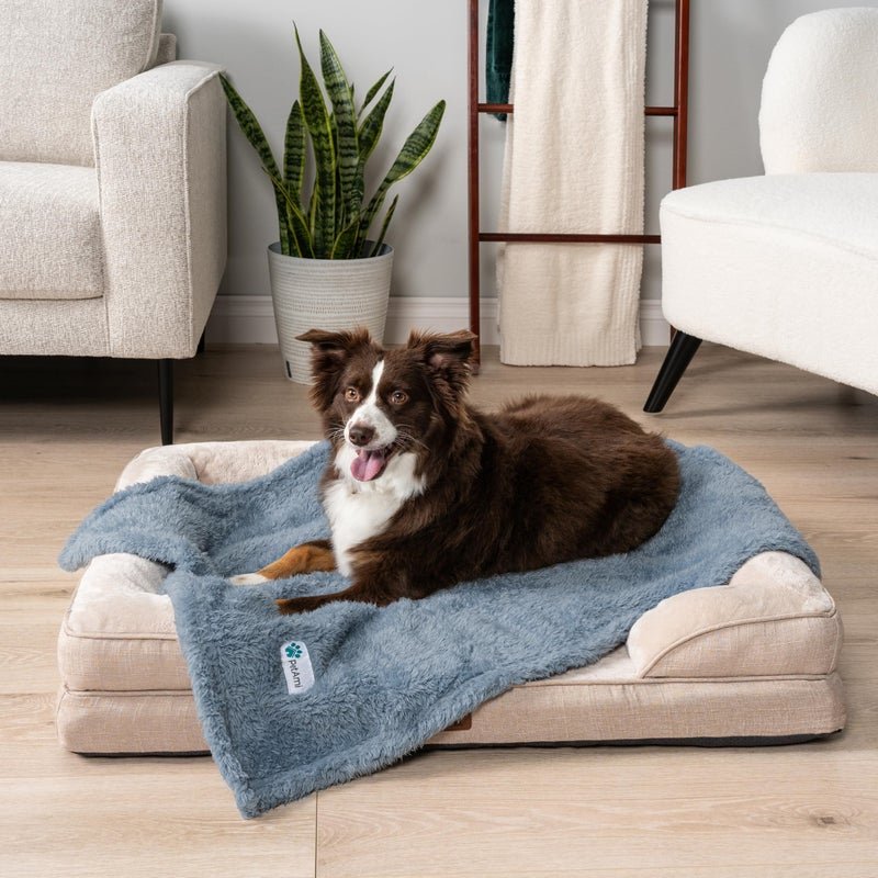 PetAmi Fluffy Waterproof Dog Blanket for Small Medium Dogs, Soft Warm Pet Sherpa Throw Pee Proof Couch Cover, Reversible Cat Puppy Bed Blanket Sofa Protector, Plush Washable Pad (Dusty Blue, 24x32) - Image 3
