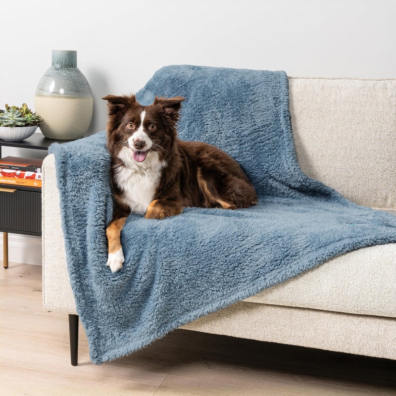 PetAmi Fluffy Waterproof Dog Blanket for Small Medium Dogs, Soft Warm Pet Sherpa Throw Pee Proof Couch Cover, Reversible Cat Puppy Bed Blanket Sofa Protector, Plush Washable Pad (Dusty Blue, 24x32) - Image 5