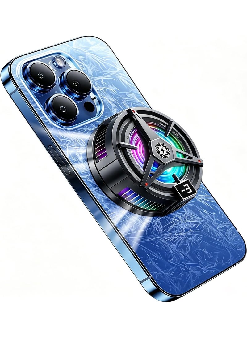 Magnetic Semiconductor Phone Cooler with Digital Temperature Display, 3 Speed Adjustable RGB Light Phone Cooling Fan for Gaming Live Streaming, Clip-on Universal Mobile Phone Radiator Black - Image 1