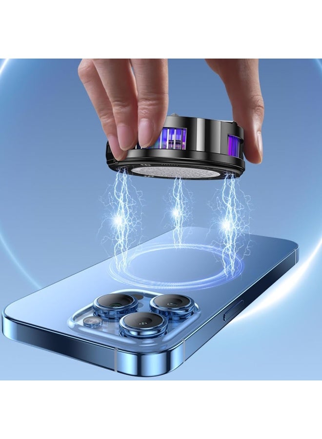 Magnetic Semiconductor Phone Cooler with Digital Temperature Display, 3 Speed Adjustable RGB Light Phone Cooling Fan for Gaming Live Streaming, Clip-on Universal Mobile Phone Radiator Black - Image 4