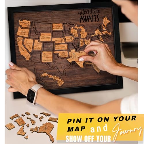 flinelife USA Landmarks Travel Map, 13x11, Wooden USA Map Puzzle, Perfect For Couples and Families Gift - Image 3