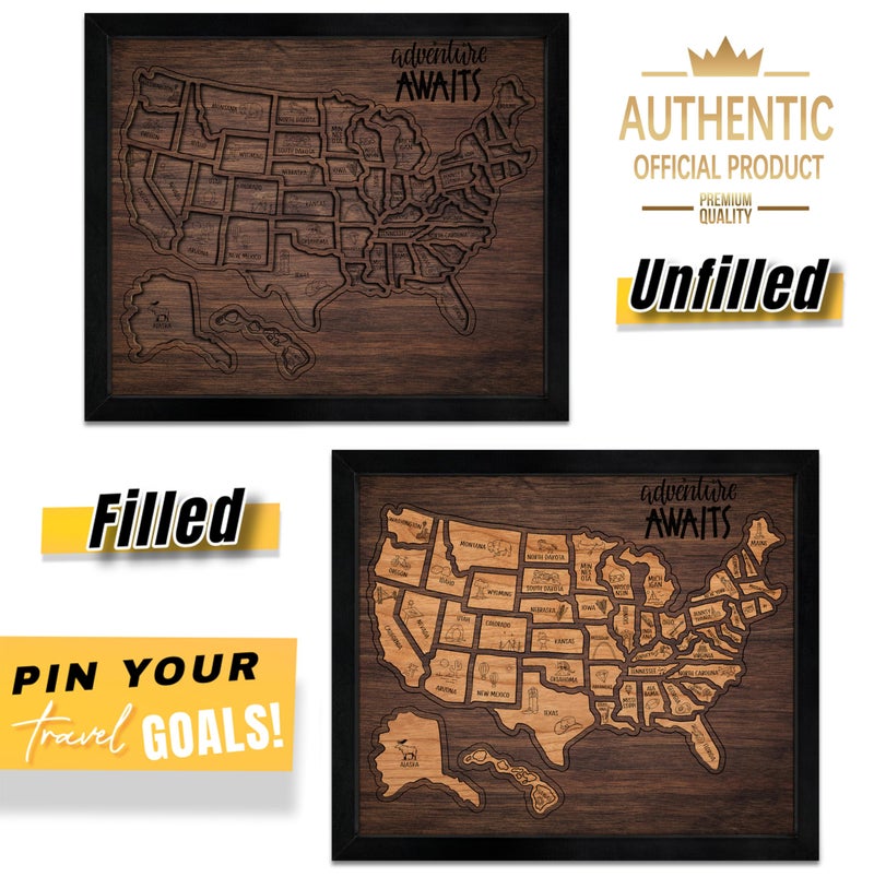 flinelife USA Landmarks Travel Map, 13x11, Wooden USA Map Puzzle, Perfect For Couples and Families Gift - Image 2