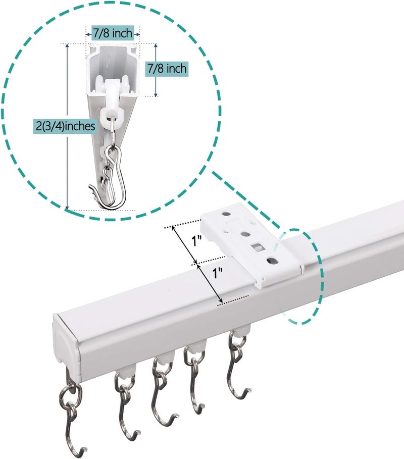 ChadMade Ceiling/Wall Mount Curtain Track Rod Set with Hooks, 6ft - 9ft Adjustable Length Window Rod Track Curtain Rail System For Living Room Bedroom, Work with Grommet and Pinch Pleated Curtain - Image 2