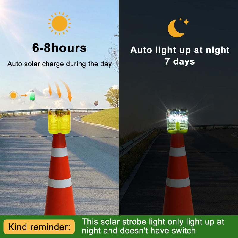 Aolyty Solar Strobe Warning Light 360 Degree Single Column Super Bright Waterproof IP54 for Construction Traffic Dock Marine Light Control Flashing (White) - Image 2