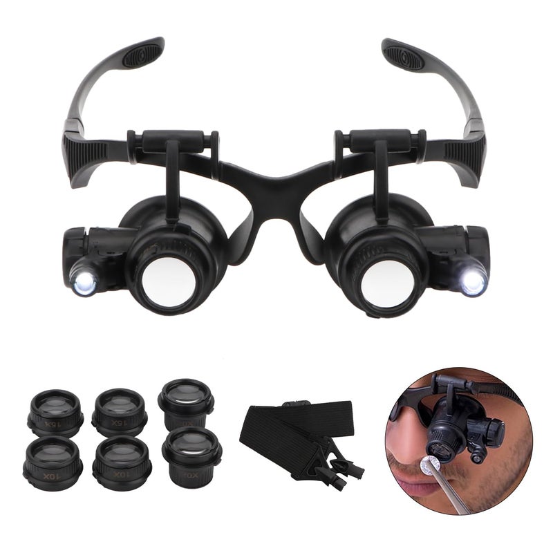 Rongon Hands Free Headband Magnifying Glasses Magnifier with Light Jewelers Glasses Eye Loupe with 2 LED Lights 8 Replaceable Lens for Diamond Art Accessories Repair 10X 15X 20X 25X - Image 3