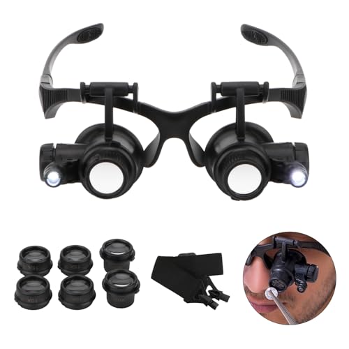 Rongon Hands Free Headband Magnifying Glasses Magnifier with Light Jewelers Glasses Eye Loupe with 2 LED Lights 8 Replaceable Lens for Diamond Art Accessories Repair 10X 15X 20X 25X - Image 1