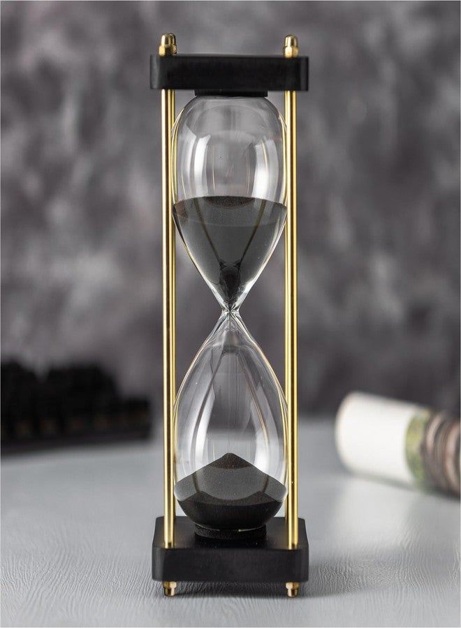 ELAINESTORE Hourglass Timer 60 Minute with Golden Pillars, Black Wooden Base Decorative Sand Timer (Black Sand, Large Size) - Image 2