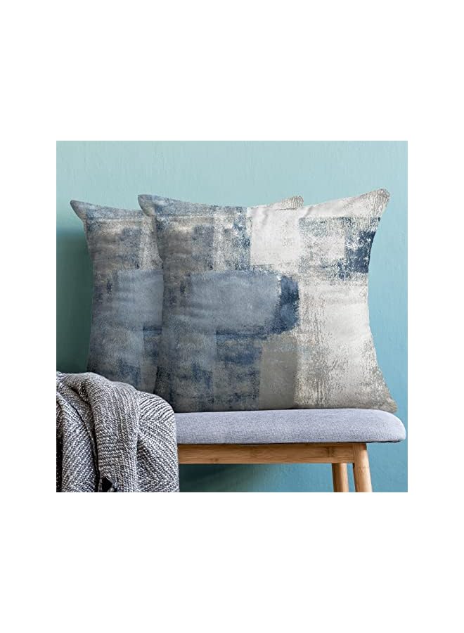 The Bros Navy Blue Grey Throw Pillow Covers, Gray White Modern Abstract Art Painting Throw Pillows for Couch, Blue Pillow Covers 18x18 Inch 2 Pcs Square Cushion Cover Gift for Couch Sofa - Image 2