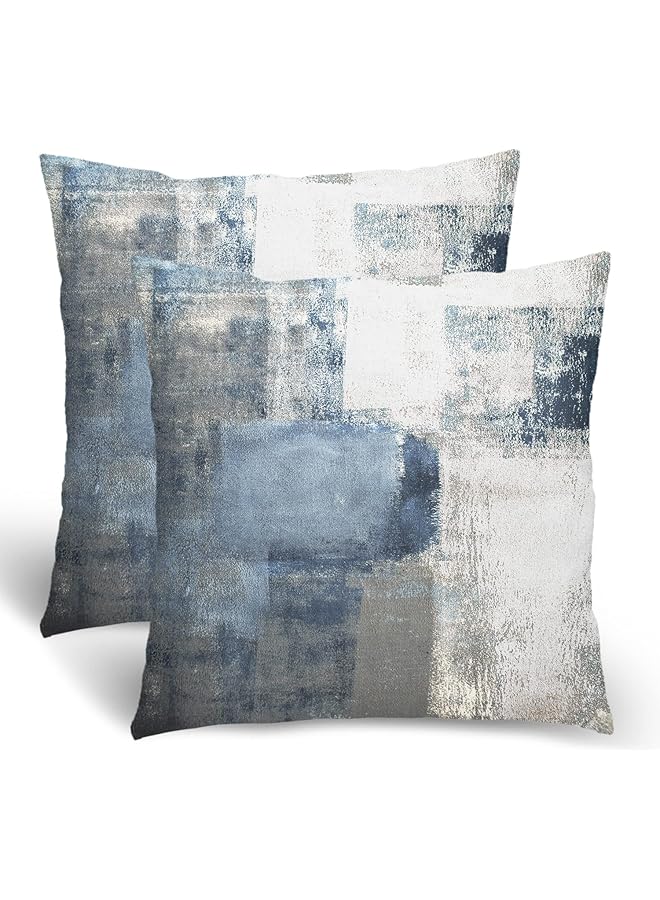 The Bros Navy Blue Grey Throw Pillow Covers, Gray White Modern Abstract Art Painting Throw Pillows for Couch, Blue Pillow Covers 18x18 Inch 2 Pcs Square Cushion Cover Gift for Couch Sofa - Image 1