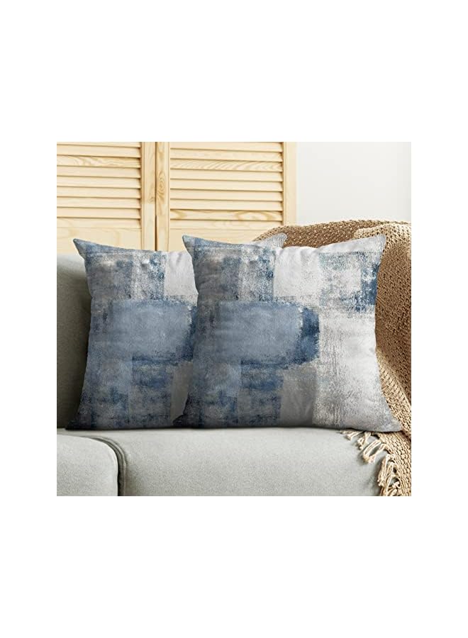 The Bros Navy Blue Grey Throw Pillow Covers, Gray White Modern Abstract Art Painting Throw Pillows for Couch, Blue Pillow Covers 18x18 Inch 2 Pcs Square Cushion Cover Gift for Couch Sofa - Image 3