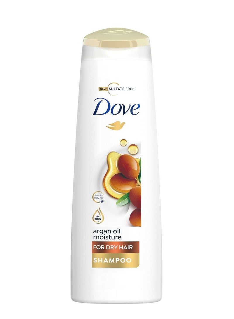 DOVE Shampoo hydrates dry hair, leaving it soft and frizz-free for up to 72 hours, Argan Oil Moisture, no dyes, parabens or sulfates, 400 ML