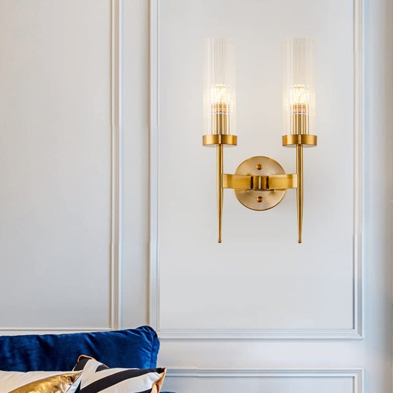 CITRA 2 Light Golden Metal Clear Glass Long Wall Light - Gold Warm White - Image 2