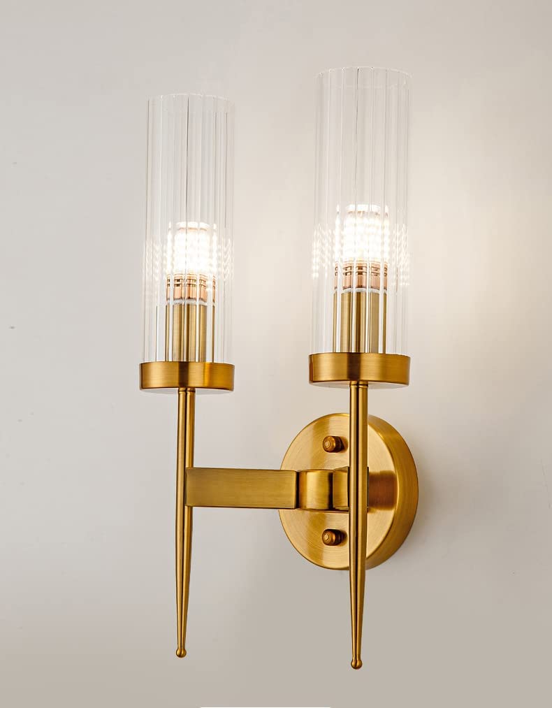 CITRA 2 Light Golden Metal Clear Glass Long Wall Light - Gold Warm White - Image 5