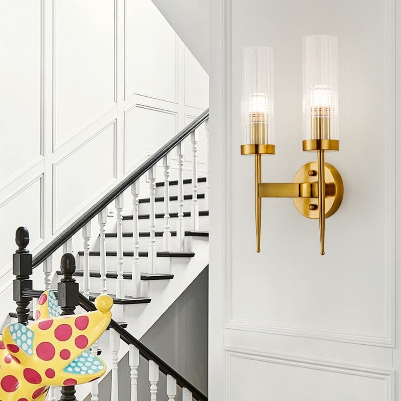 CITRA 2 Light Golden Metal Clear Glass Long Wall Light - Gold Warm White - Image 3