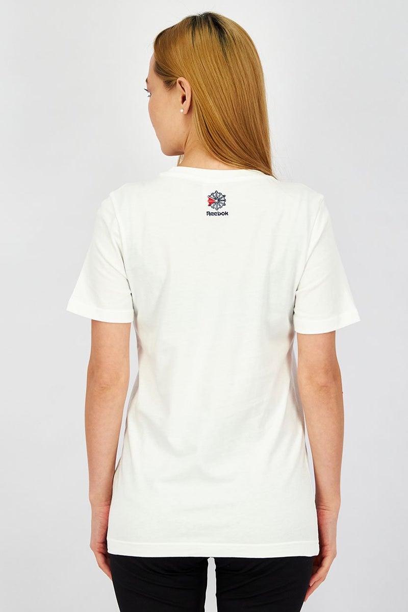 Reebok Women Regular Fit Short Sleeve Training T-shirt, White and Black - Image 4