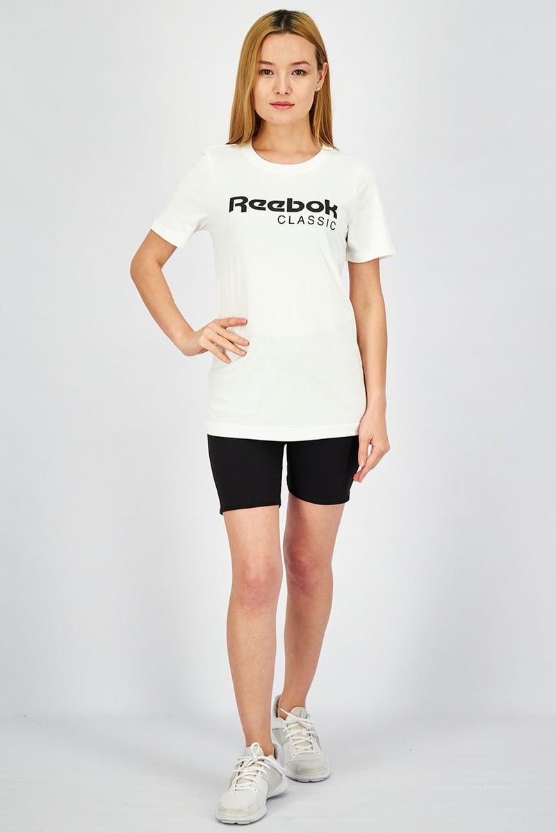 Reebok Women Regular Fit Short Sleeve Training T-shirt, White and Black - Image 2