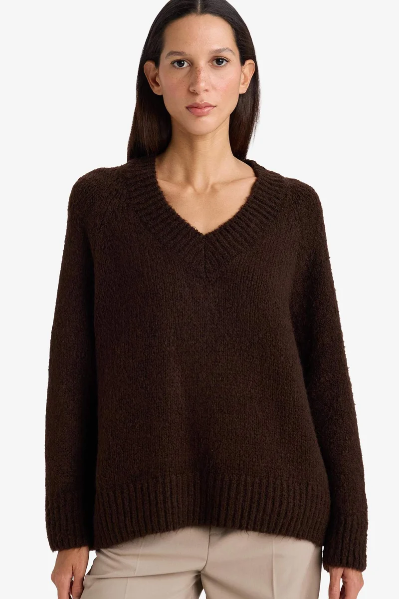 ديفاكتو Oversize Fit V-Neck Knitwear Pullover