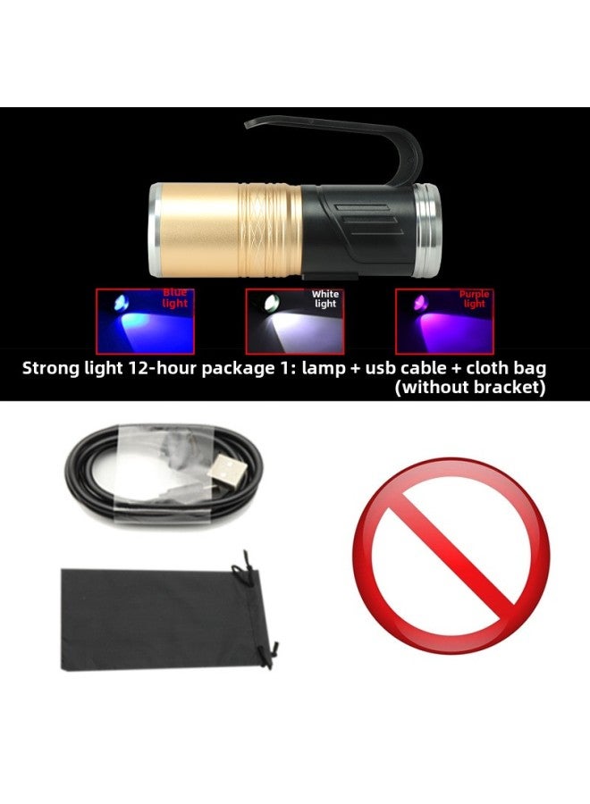 Highlight LED Night Fishing Lights Fishing Lights Blue Light Zoom Fishing Gear USB Strong Light Rechargeable Fish Flashlight-Color:3 Light Set 1: Lamp + Wire + Cloth Bag  - Image 1