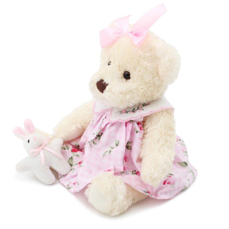 oits cute Oitscute Small Baby Teddy Bear with Cloth Cute Stuffed Animal Soft Plush Toy 10" (Pink Dress with Rabbit) - Image 2