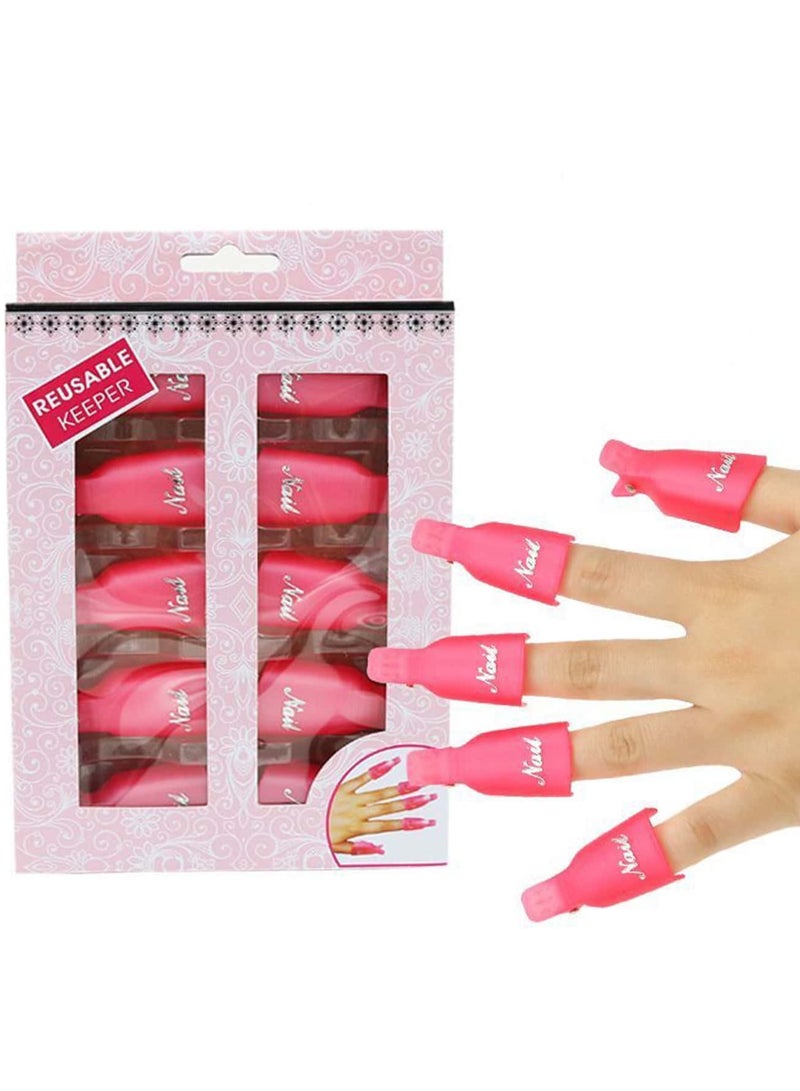 خاجول مشابك ازالة طلاء الاظافر 10 قطعة من الاكريليك والبلاستيك مع غطاء قابل للازالة بالنقع لازالة طلاء الاظافر الجل بالاشعة فوق البنفسجية احمر